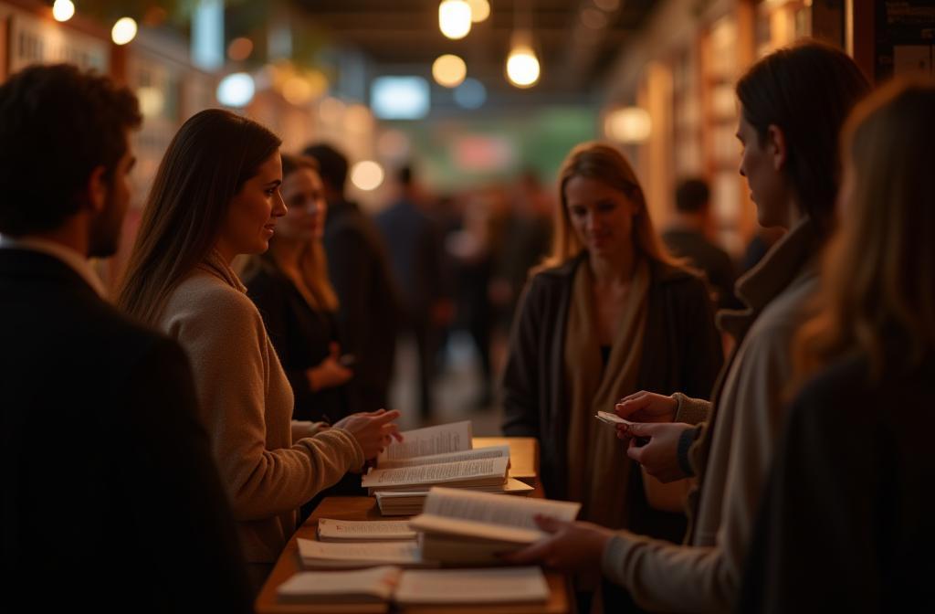 Imagem de pessoas reunidas em um evento literário comunitário.